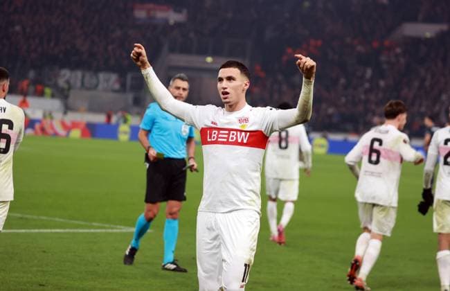 06.11.25 VfB Stuttgart - Feyenoord Rotterdam Deutschland, Stuttgart, 06.11.2025, Fussball, UEFA Europa League, Saison 2025 2026, VfB Stuttgart - Feyenoord Rotterdam: Bilal El Khannouss (VfB Stuttgart); Jubel Tor 1:0 Khannouss.