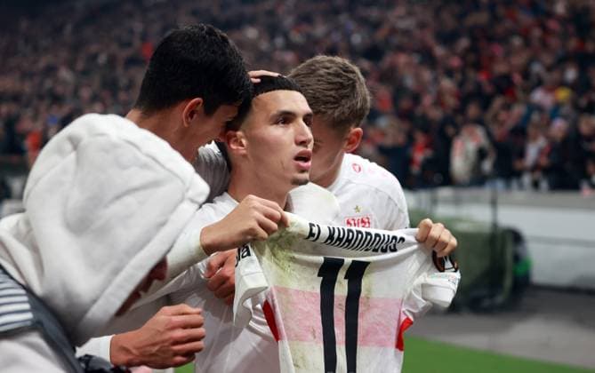 06.11.25 VfB Stuttgart - Feyenoord Rotterdam Deutschland, Stuttgart, 06.11.2025, Fussball, UEFA Europa League, Saison 2025 2026, VfB Stuttgart - Feyenoord Rotterdam: Bilal El Khannouss (VfB Stuttgart); Jubel Tor 1:0 Khannouss.
