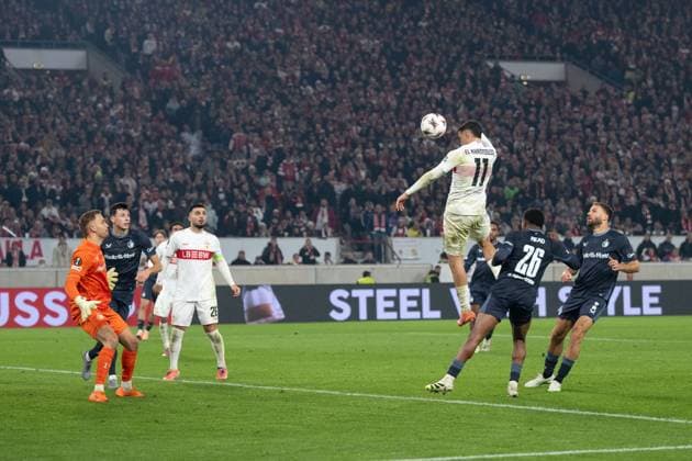 Tor zum 1:0 durch Bilal El Khannouss (VfB Stuttgart, 11), Kopfballtor. GER, VfB Stuttgart vs. Feyenoord Rotterdam, Fussball, UEFA Europa League, Herren, 4. Spieltag, Spielzeit 2025 2026, 06.11.2025, GER, VfB Stuttgart vs. Feyenoord Rotterdam, Fussball, UEFA Europa League, Herren, 4. Spieltag, Spielzeit 2025 2026, 06.11.2025 Stuttgart Copyright: xEibner-Pressefoto WolfgangxFrankx EP_WFK