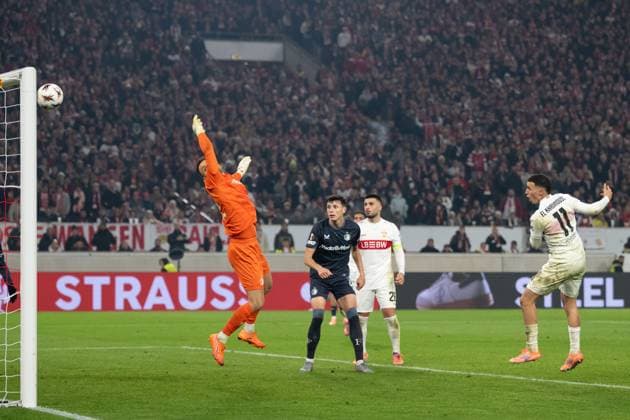 Tor zum 1:0 durch Bilal El Khannouss (VfB Stuttgart, 11), Kopfballtor. GER, VfB Stuttgart vs. Feyenoord Rotterdam, Fussball, UEFA Europa League, Herren, 4. Spieltag, Spielzeit 2025 2026, 06.11.2025, GER, VfB Stuttgart vs. Feyenoord Rotterdam, Fussball, UEFA Europa League, Herren, 4. Spieltag, Spielzeit 2025 2026, 06.11.2025 Stuttgart Copyright: xEibner-Pressefoto WolfgangxFrankx EP_WFK