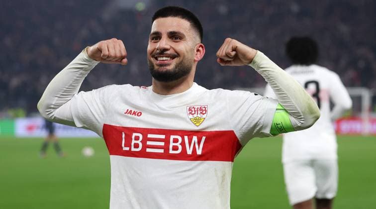 Stuttgart , Fußball UEFA Europa League VfB Stuttgart vs. Feyenoord Rotterdam, Torschütze Deniz Undav (VfB) jubelt über sein Tor zum 2:0