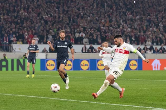 Tor zum 2.0 durch Deniz Undav (VfB Stuttgart 26) Torschuss, GER, VfB Stuttgart vs. Feyenoord Rotterdam, Fussball, UEFA Europa League, Herren, 4. Spieltag, Spielzeit 2025 2026, 06.11.2025, GER, VfB Stuttgart vs. Feyenoord Rotterdam, Fussball, UEFA Europa League, Herren, 4. Spieltag, Spielzeit 2025 2026, 06.11.2025 Stuttgart Copyright: xEibner-Pressefoto WolfgangxFrankx EP_WFK