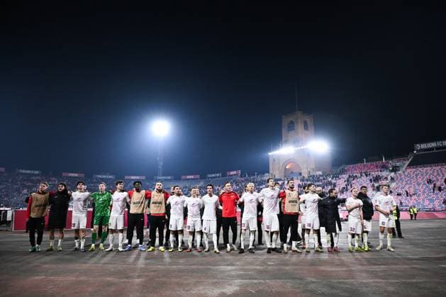 251106 Players of Brann after the Europa League football match between Bologna and Brann on November 6, 2025 in Bologna. Photo: Image Photo BILDBYRAN kod XY XY0083 fotboll football soccer fotball uefa europa league europa league bologna brann bbeng Copyright: ImagexPhoto BB251106ZA033