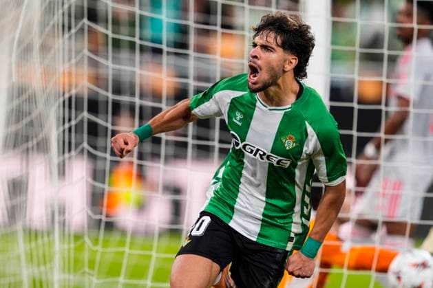 November 6, 2025, Sevilla, Sevilla, SPAIN: Abde Ezzalzouli of Real Betis celebrates a goal during the UEFA Europa League, football match played between Real Betis and Olympique de Lyon at La Cartuja stadium on November 6, 2025, in Sevilla, Spain. Sevilla SPAIN - ZUMAa181 20251106_zaa_a181_130 Copyright: xJoaquinxCorcherox