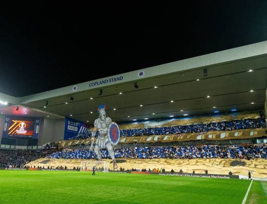 Rangers fan display during UEFA Europa League league phase match at Ibrox Stadium, Glasgow. Rangers v AS Roma - UEFA Europa League - League Phase - Ibrox Stadium, Glasgow, Lanarkshire, Scotland, UK - 06 Nov 2025Glasgow Ibrox Stadium Lanarkshire, Scotland United Kingdom EDITORIAL USE ONLY  Copyright: xRangersxFC Shutterstockx 15701582an
