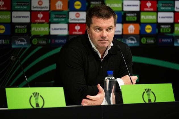 251106 Head coach Jens Gustafsson during the press conference, PK, Pressekonferenz after the UEFA Conference League football match between Häcken and Strasbourg on November 6, 2025 in Gothenburg. Photo: Mathias Bergeld BILDBYRAN kod MB MB1234 fotboll football soccer fotball uefa conference league conference league häcken strasbourg bbeng Copyright: MATHIASxBERGELD BB251106MB108