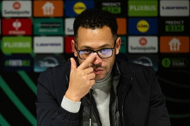 251106 Head coach Liam Rosenior during the press conference, PK, Pressekonferenz after the UEFA Conference League football match between Häcken and Strasbourg on November 6, 2025 in Gothenburg. Photo: Mathias Bergeld BILDBYRAN kod MB MB1234 fotboll football soccer fotball uefa conference league conference league häcken strasbourg bbeng Copyright: MATHIASxBERGELD BB251106MB106
