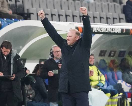 06.11.2025 Basel Schweiz Stadion St.Jakob-Park. Fussball Herren Saison 2025 2026 Europa-League FC Basel - FCS Bukarest 3:1. Bild : Basels Trainer Ludovic Magnin jubelt nach dem Sieg. Aktion