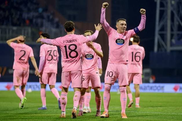 (251107) -- ZAGREB, Nov. 7, 2025 -- Real Club Celta players celebrate a goal during the UEFA Europa League between GNK Dinamo and Real Club Celta in Zagreb, Croatia, on Nov. 6, 2025 (Sanjin Strukic PIXSELL via Xinhua) (SP)CROATIA-ZAGREB-UEFA EUROPA LEAGUE-GNK DINAMO VS REAL CLUB CELTA IgorxSoban 