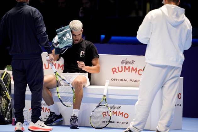 Carlos Alcaraz (Spain) during practice on the central court of the Inalpi Arena Turin, Italy, where the ATP, Tennis Herren Finals will begin on Sunday, Nov. 9 - - Friday, November 7, 2024.  Copyright: xMarcoxAlpozzi LaPressex