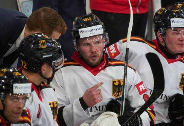Parker Tuomie of Germany at the match GERMANY - LATVIA 4-1 DEB Ice hockey, Eishockey DEUTSCHLAND CUP in Landshut, Germany, November 6, 2025, Season 2025 2026.