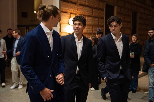 Alexander Zverev (Germany) Ben Shelton (USA) Taylor Fritz (USA) attends Media Day prior to the Nitto ATP, Tennis Herren Finals at Teatro Regio in Turin. The ATP Finals will begin on Sunday, in Turin, Italy, Friday, Nov. 7, 2025.  Copyright: xMarcoxAlpozzi LaPressex