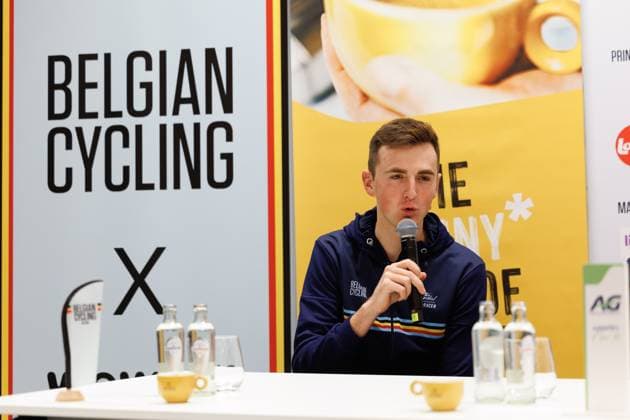 Belgian Emiel Verstrynge pictured during a press conference, PK, Pressekonferenz ahead of the UEC Cyclocross European championships, Friday 07 November 2025, Middelkerke. The European cyclocross championships take place on 8 and 9 November. KURTxDESPLENTER  x139962950x