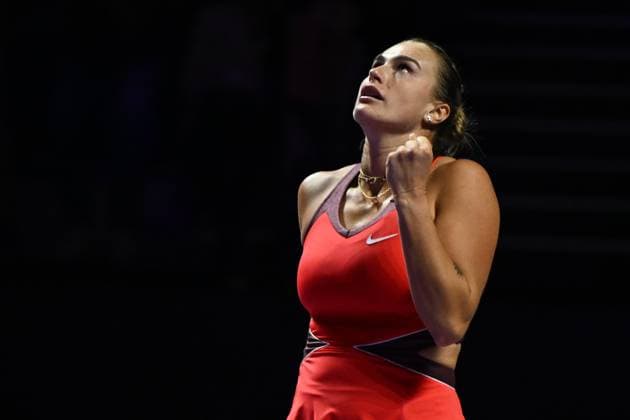 Aryna Sabalenka v Amanda Anisimova - 2025 WTA, Tennis Damen Finals RIYADH, SAUDI ARABIA - NOVEMBER 7: Aryna Sabalenka celebrates victory after her match against Amanda Anisimova (not seen) of the United States in the second semifinal on Day 7 of the 2025 WTA Finals, part of the Hologic WTA Tour, at King Saud University Indoor Arena in Riyadh, Saudi Arabia, on November 7, 2025. Artur Widak Anadolu Riyadh Saudi Arabia. Editorial use only. Please get in touch for any other usage.  Copyright: x2025xAnadoluxArturxWidakx