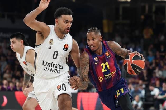 November 7, 2025, Barcelona, Barcelona, Spain: Will Clyburn of FC Barcelona, Barca and Trey Lyles of Real Madrid in action during the EuroLeague Regular Season Round 9 match played between FC Barcelona and Real Madrid at Palau Blaugrana on November 07, 2025 in Barcelona, Spain. Barcelona Spain - ZUMAa181 20251107_zaa_a181_201 Copyright: xJavierxBorregox