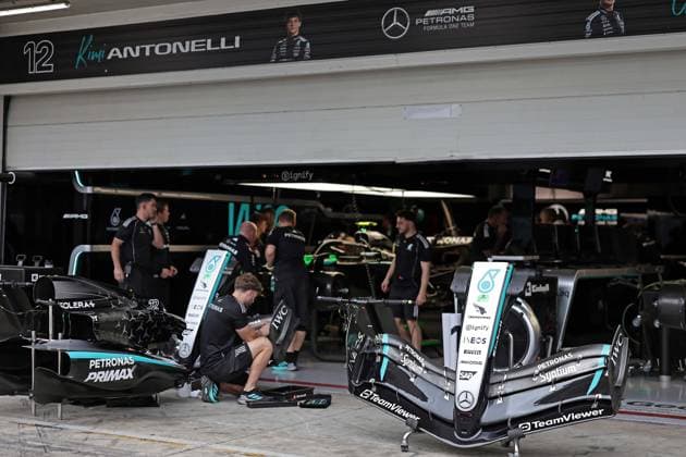 6th November 2925; Sao Paulo, Brazil; View of the Mercedes AMG Petronas F1 Team W16 garage. in the Paddock ahead of the F1 Grand Prix of Brazil at Autodromo Jose Carlos Pace during free practice sessions  HeulerxAndrey