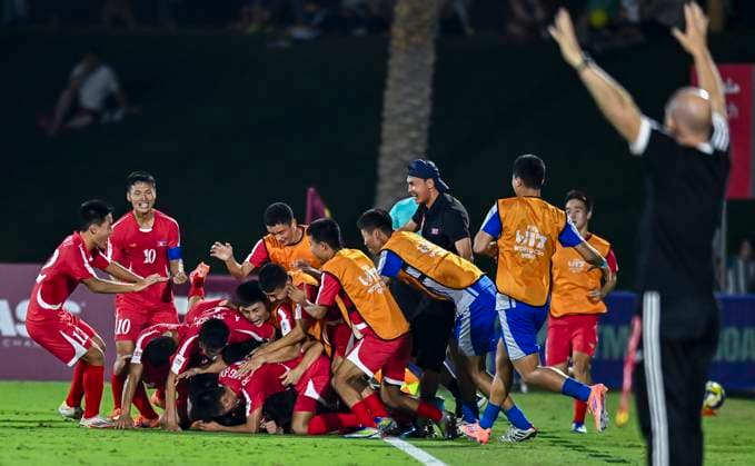 Germany v Korea DPR : Group G - FIFA U-17 World Cup Qatar 2025 Players of Korea DPR celebrates after scoring a goal during the FIFA U-17 World Cup Qatar 2025 Group G match between Germany and Korea DPR in Doha, Qatar, on November 7, 2025. DOHA Qatar Copyright: xNOUSHADxTHEKKAYILx