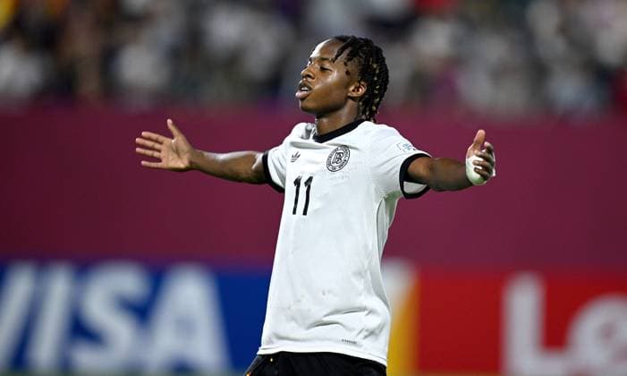 Fussball, Junioren U 17 WM 2025 in Doha Katar Vorrunde 07.11.2025 Gruppe G Deutschland - Korea DVR Jubel nach dem Tor zum 1 - 0 , Wisdom Mike (Deutschland)