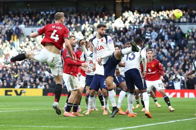 Tottenham v Man Utd 08 November 2025, London - Premier League Football - Tottenham Hotspur v Manchester United, ManU - Despite a defensive effort from Rodrigo Bentancur of Tottenham Hotspur, Matthijs de Ligt of Manchester United scores in injury time to equalise and bring the score to 2-2 - Photo: Charlotte Wilson Offside. London UK Copyright: xCharlottexWilsonx xOffsidexOffside