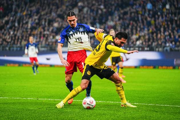 Rayan Philippe (Hamburger SV, 14), Emre Can (Borussia Dortmund, 23) GER, Hamburger SV vs. Borussia Dortmund, Fussball, 1. Bundesliga, Spieltag 10, Saison 2025 2026, 08.11.2025 DFL REGULATIONS PROHIBIT ANY USE OF PHOTOGRAPHS AS IMAGE SEQUENCES AND OR QUASI-VIDEO GER, Hamburger SV vs. Borussia Dortmund, Fussball, 1. Bundesliga, Spieltag 10, Saison 2025 2026, 08.11.2025 Hamburg Copyright: xEibner-Pressefoto MarcelxvonxFehrnx EP_MFN