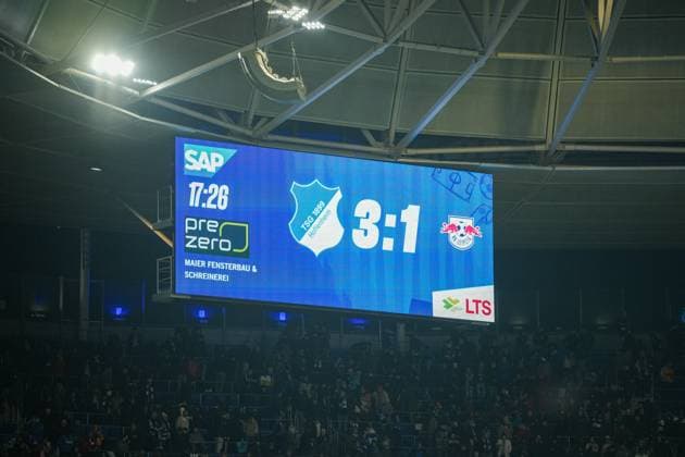 Fussball: Bundesliga, 10. Spieltag, TSG Hoffenheim - RB Leipzig am 08.11.2025 in Sinsheim (PreZero Arena), Deutschland, Saison 2025 2026 DFL REGULATIONS PROHIBIT ANY USE OF PHOTOGRAPHS AS IMAGE SEQUENCES AND OR QUASI VIDEO: Endstand in Sinsheim. Sinsheim PreZero Arena Deutschland Copyright: xChristophxKinzingerx