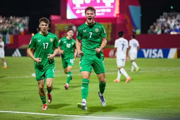 2025 FIFA Under 17 World Cup Group J, Aspire Zone Pitch 9, Doha, Qatar 8 11 2025 Republic of Ireland vs Uzbekistan Ireland™s Grady McDonnell celebrates after he scores his sides 1st goal of the match Grady McDonnell celebrates after he scores his sides 1st goal of the match 8 11 2025  Copyright: x INPHOx IMG_5829