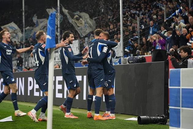 GER, 1.FBL, TSG Hoffenheim vs RB Leibzig 08.11.2025, PreZero Arena, Sinsheim, GER, 1.FBL, TSG Hoffenheim vs RB Leibzig , im Bild Grischa Prömel (Hoffenheim) freut sich über das Tor zum 3:1. DFL regulations prohibit any use of photographs as image sequences and or quasi-video.