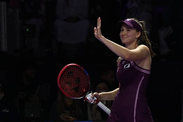 Aryna Sabalenka v Elena Rybakina - WTA, Tennis Damen Finals 2025 RIYADH, SAUDI ARABIA - NOVEMBER 8: Elena Rybakina of Kazakhstan celebrates victory after her Singles Final match of the 2025 WTA Finals against Aryna Sabalenka (not seen), part of the Hologic WTA Tour, at King Saud University Indoor Arena in Riyadh, Saudi Arabia, on November 8, 2025. Artur Widak Anadolu Riyadh Saudi Arabia. Editorial use only. Please get in touch for any other usage.  Copyright: x2025xAnadoluxArturxWidakx