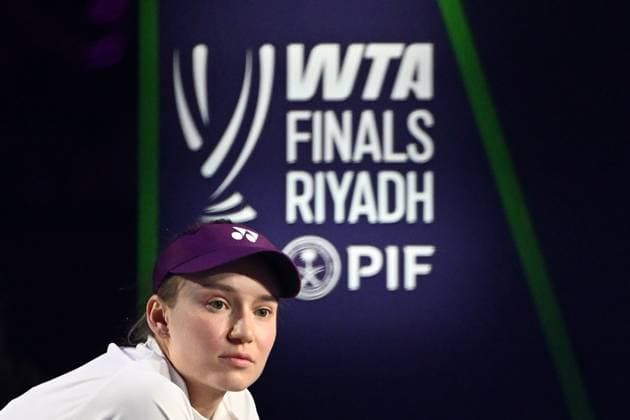 Aryna Sabalenka v Elena Rybakina - WTA, Tennis Damen Finals 2025 RIYADH, SAUDI ARABIA - NOVEMBER 8: Elena Rybakina of Kazakhstan is seen after winning the Singles Final of the 2025 WTA Finals against Aryna Sabalenka (not seen), part of the Hologic WTA Tour, at King Saud University Indoor Arena in Riyadh, Saudi Arabia, on November 8, 2025. Artur Widak Anadolu Riyadh Saudi Arabia. Editorial use only. Please get in touch for any other usage.  Copyright: x2025xAnadoluxArturxWidakx