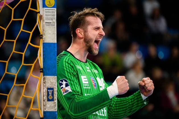 Bietigheim: HBL - 25 26 - SG BBM Bietigheim - TSV Bayer Dormagen Torhueter Jan Hrdlicka (Bietigheim) Jubel Freude Emotion Bietigheim-Bissingen Egetrans Arena Baden-Württemberg Deutschland