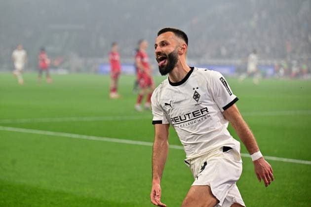 08.11.2025; Moenchengladbach; Fussball, Herren, Saison 2025 2026, Borussia Moenchengladbach vs. 1. FC Koeln Torjubel von Franck Honorat (Gladbach) nach dem Tor zum 3-0 DFL regulations prohibit any use of photographs as image sequences and or quasi-video. Borussia-Park NRW Deutschland