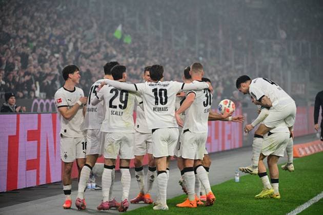 08.11.2025; Moenchengladbach; Fussball, Herren, Saison 2025 2026, Borussia Moenchengladbach vs. 1. FC Koeln Torjubel Gladbach nach dem Tor zum 3-0 DFL regulations prohibit any use of photographs as image sequences and or quasi-video. Borussia-Park NRW Deutschland