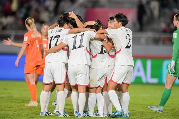 The palyers of Korea DPR U-17 celebrates the goal of 1-0 the FIFA U17, U 17 Women s World Cup Morocco 2025, 1st - 2nd place match between Korea DOR and Netherlands in Rabat, Morocco, on November 8, 2025, at the Olympic Stadium  Copyright: xAndreaxAmato IPAxSportx xipa-agency.netx xx IPA_67711806 IPA_Agency_IPA67711806