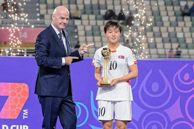 10 Yu Y. Jong Hyang (Forward) of Korea DPR U-17 receives the Gold Ball Award the FIFA U17, U 17 Women s World Cup Morocco 2025, 1st - 2nd place match between Korea DOR and Netherlands in Rabat, Morocco, on November 8, 2025, at the Olympic Stadium  Copyright: xAndreaxAmato IPAxSportx xipa-agency.netx xx IPA_67718725 IPA_Agency_IPA67718725