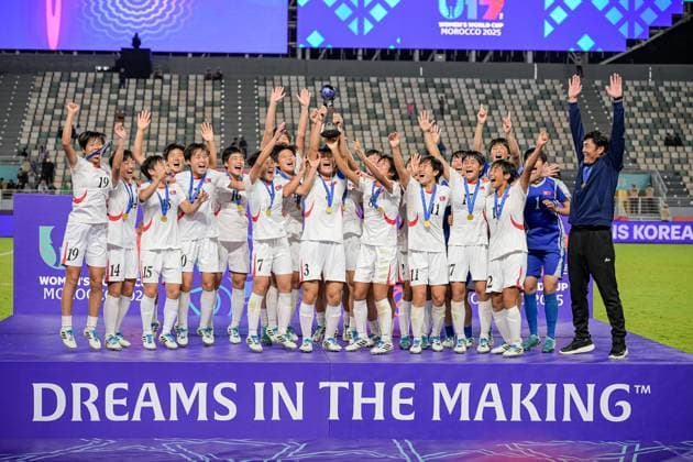 Korea DPR celebrates winning the World Cup by raising the cup the FIFA U17, U 17 Women s World Cup Morocco 2025, 1st - 2nd place match between Korea DOR and Netherlands in Rabat, Morocco, on November 8, 2025, at the Olympic Stadium  Copyright: xAndreaxAmato IPAxSportx xipa-agency.netx xx IPA_67718818 IPA_Agency_IPA67718818