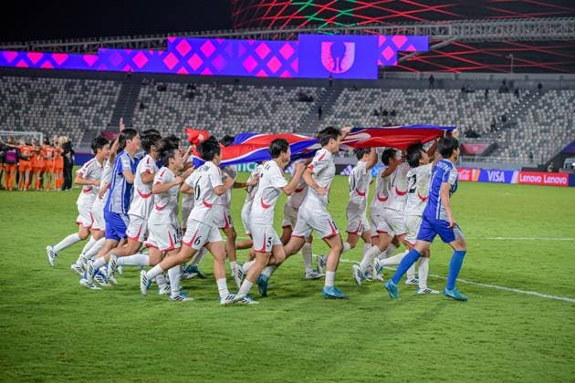 Korea DPR celebrates 3-0 victory FIFA U17, U 17 Women s World Cup Morocco 2025, 1st - 2nd place match between Korea DOR and Netherlands in Rabat, Morocco, on November 8, 2025, at the Olympic Stadium  Copyright: xAndreaxAmato IPAxSportx xipa-agency.netx xx IPA_67719456 IPA_Agency_IPA67719456