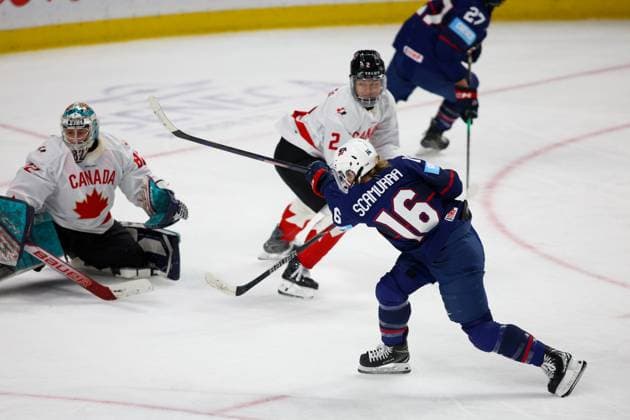 November 8th 2025: Team USA forwards Hayley Scamurra (16) scores a goal in the third period in a game against Team Canada. Team USA WomenÃ¢â‚¬â ¢s national team, Nationalteam hosted the Canadian WomenÃ¢â‚¬â ¢s National Team in a Canada USA Rivalry Series game at Key Bank Center in Buffalo, New York. ( CSM) - ZUMAc04_ 20251108_zma_c04_475 Copyright: xJonathanxTencax