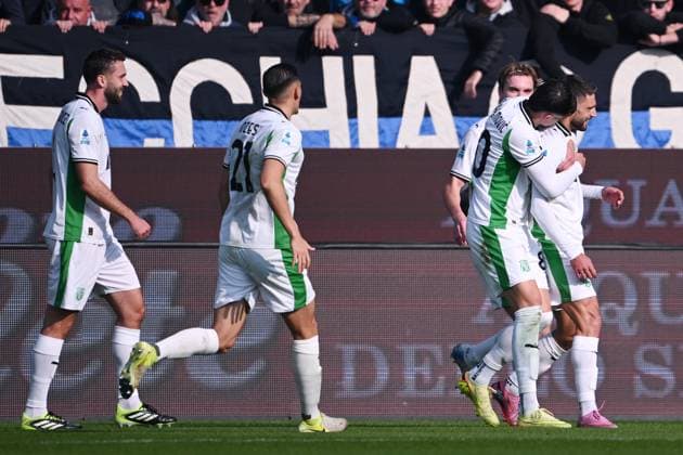 Cm Bergamo 09 11 2025 - campionato di calcio serie A Atalanta-Sassuolo foto Cristiano Mazzi Image nella foto: esultanza gol Domenico Berardi 