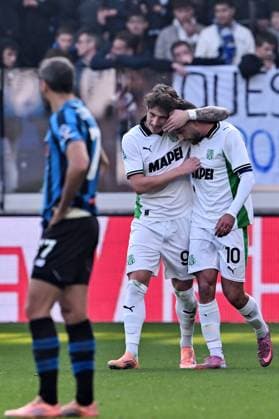 Cm Bergamo 09 11 2025 - campionato di calcio serie A Atalanta-Sassuolo foto Cristiano Mazzi Image nella foto: esultanza gol Domenico Berardi 
