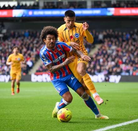 Crystal Palace v Brighton and Hove Albion Premier League Chris Richards of Crystal Palace and Diego Gomez of Brighton and Hove Albion battle for the ball during the Premier League match at Selhurst Park, London UK Newspapers OUT Copyright: xMalcolmxFellx FIL-22486-0029
