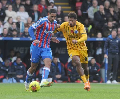 Football - 2025 2026 Premier League - Crystal Palace vs Brighton & Hove Albion - Selhurst Park - Sunday 9th November 2025 Maxence Lacroix of Crystal Palace and Georginio Rutter of Brighton 