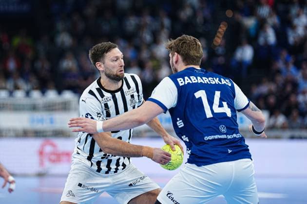 Harald Reinkind (THW Kiel, 06), Gerdas Babarskas (Bergischer HC, 14) GER, THW Kiel vs. Bergischer HC, Handball, 1. Bundesliga, Spieltag 11, Saison 2025 2026, 09.11.2025 GER, THW Kiel vs. Bergischer HC, Handball, 1. Bundesliga, Spieltag 11, Saison 2025 2026, 09.11.2025 Kiel Copyright: xEibner-Pressefoto MarcelxvonxFehrnx EP_MFN