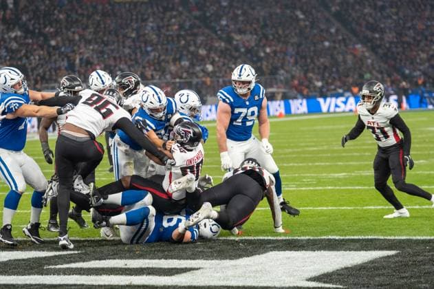 Deutschland, American Football, NFL, American Football Herren, USA Week 10, 2025 2026, Indianapolis Colts - Atlanta Falcons am 09.11. in Berlin (Olympiastadion): Touchdown Colts Taylor Copyright: xSvenxHeidmannx