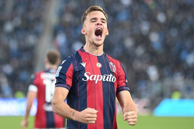 Thijs Dallinga (Bologna Fc) celebrating his goal during Bologna FC vs SSC Napoli, Italian soccer Serie A match in Bologna, Italy, November 09 2025  Copyright: xGianlucaxRicci IPAxSportx xipa-agency.netx xx IPA_67747289 IPA_Agency_IPA67747289