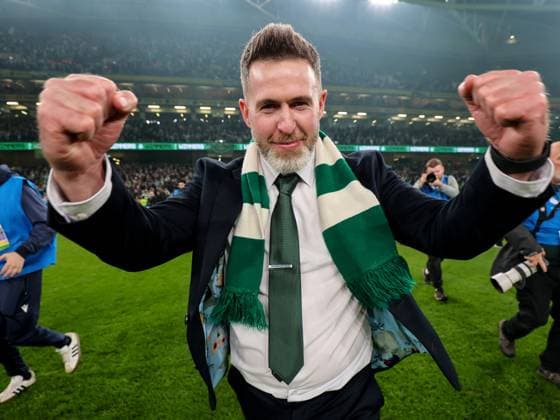 2025 Sports Direct FAI Cup Final, Aviva Stadium, Dublin 9 11 2025 Shamrock Rovers vs Cork City Shamrock Rovers Manager Stephen Bradley celebrates after the match Stephen Bradley celebrates after the match 9 11 2025  Copyright: x INPHO RyanxByrnex RB1_3638