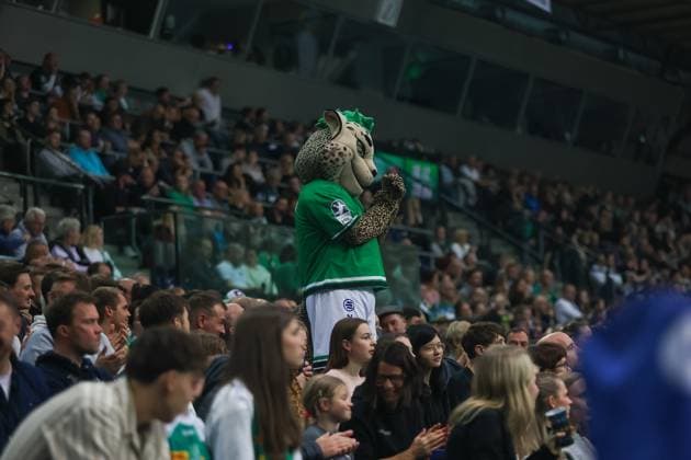 Maskottchen Balleo (SC DHfK Leipzig) macht Stimmung im Fanblock, SC DHfK Leipzig vs Fuechse Berlin, Handball, 1. Bundesliga, 11. Spieltag, Saison 2025 2026, 09.11.2025, SC DHfK Leipzig vs Fuechse Berlin, Handball, 1. Bundesliga, 11. Spieltag, Saison 2025 2026, 09.11.2025 Leipzig Copyright: xEibner-Pressefoto LauraxRoemerx EP_LRR
