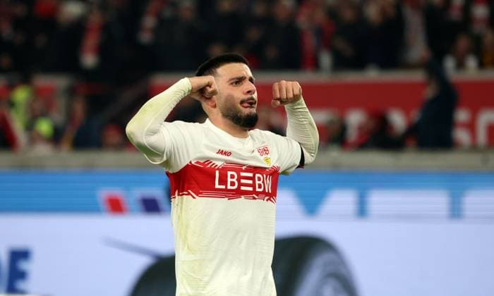 09.11.25 VfB Stuttgart - FC Augsburg Deutschland, Stuttgart, 09.11.2025, Fussball, Bundesliga, Saison 2025 2026, VfB Stuttgart - FC Augsburg: Deniz Undav (VfB Stuttgart); Jubel Tor 3:2 Undav.