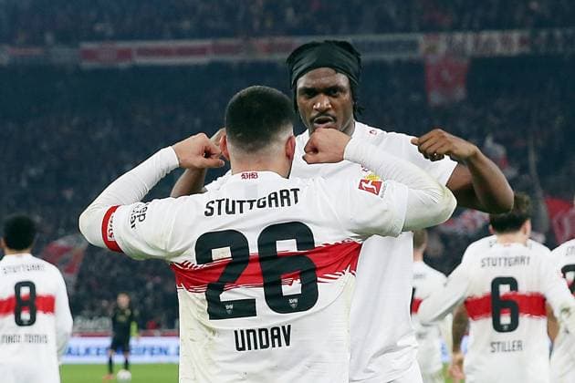 09.11.2025, xrekx, Fussball 1.Bundesliga, VfB Stuttgart - FC Augsburg v.l. Torjubel nach dem Tor zum celebrating the goal celebrate 3:2 durch Deniz Undav (VfB Stuttgart) mit Dan-Axel Zagadou (VfB Stuttgart) (DFL DFB REGULATIONS PROHIBIT ANY USE OF PHOTOGRAPHS as IMAGE SEQUENCES and or QUASI-VIDEO) Stuttgart
