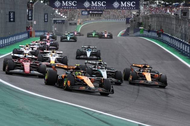 Formula 1 MSC Cruises Grande Premio de Sao Paulo 2025 09.11.2025, Autodromo Jose Carlos Pace, Interlagos, Formula 1 MSC Cruises Grande Premio de Sao Paulo 2025 , im Bild Lando Norris (GBR), McLaren F1 Team, Charles Leclerc (MCO), Scuderia Ferrari HP, Andrea Kimi Antonelli (ITA), Mercedes-AMG Petronas Formula One Team, Oscar Piastri (AUS), Isack Hadjar (FRA), Visa Cash App RB Formula One Team, Liam Lawson (NZL)
