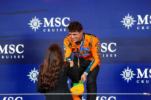 F1 - SAO PAULO GRAND PRIX 2025 NORRIS Lando (gbr), McLaren F1 Team MCL39, ECCLESTONE Fabiana, portrait during the 2025 Formula 1 Grande Premio de Sao Paulo, 2025 Sao Paulo Grand Prix, 21th round of the 2025 FIA Formula One World Championship, WM, Weltmeisterschaft from November 7 to 9, 2025 on the Interlagos, in Sao Paulo, Brazil - Sao PauloBrazil Copyright: xFLORENTxGOODENx